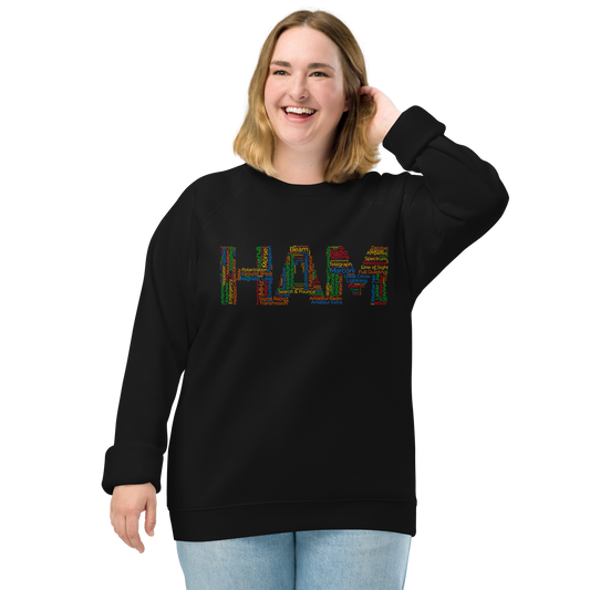 HAM words - Unisex organic raglan sweatshirt