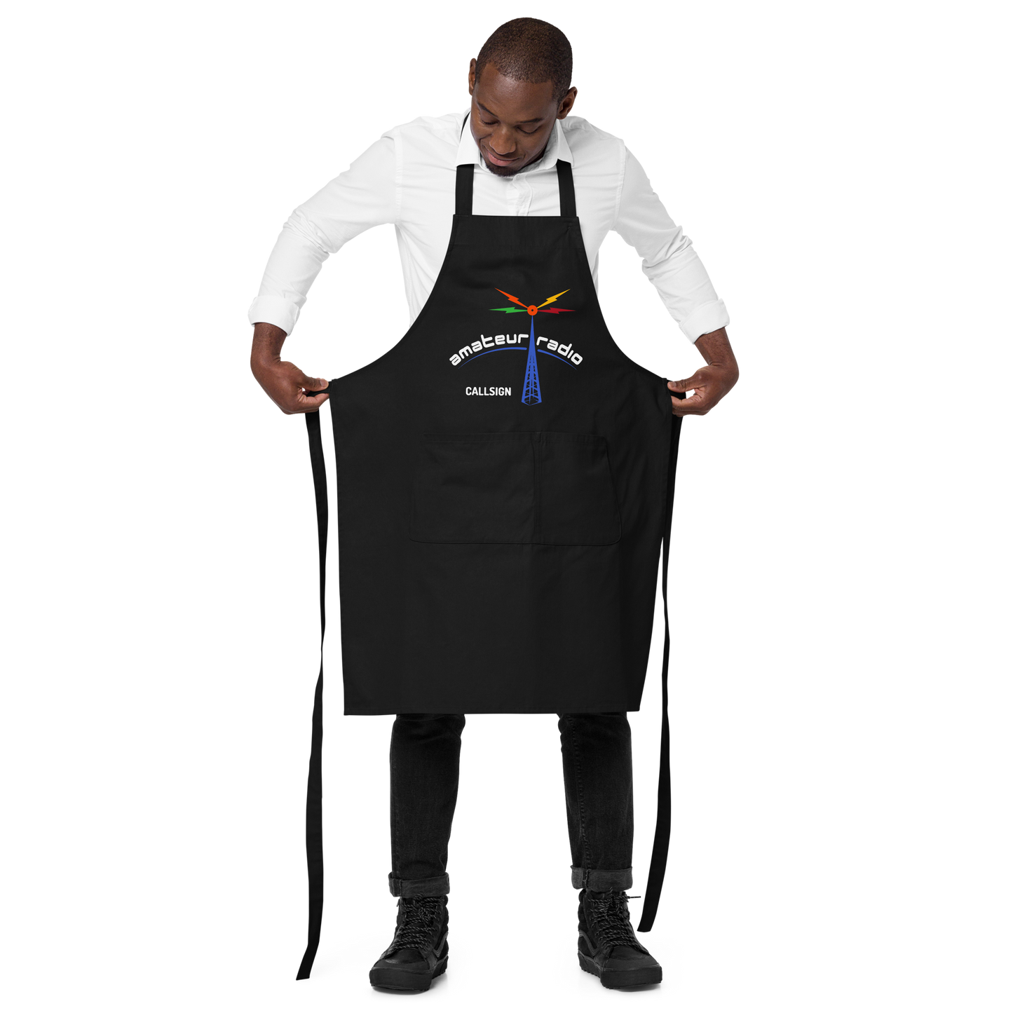 'Amateur Radio' organic cotton apron (w/callsign)